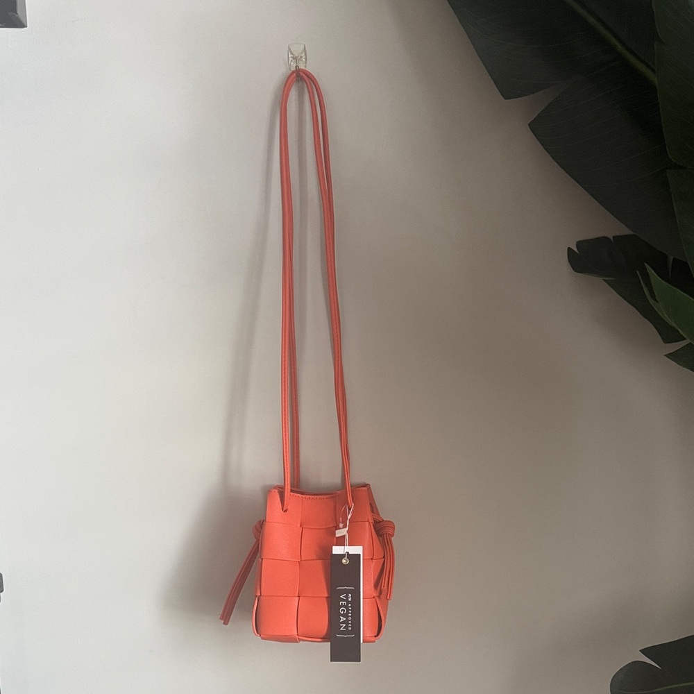 Orange Woven Bucket Crossbody Bag
